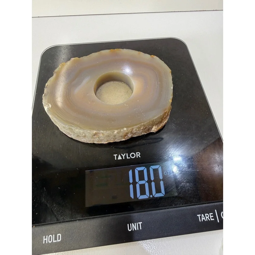Natural Agate Geode Slice Tea Light Candle Holder Brown Banded Stone Decor